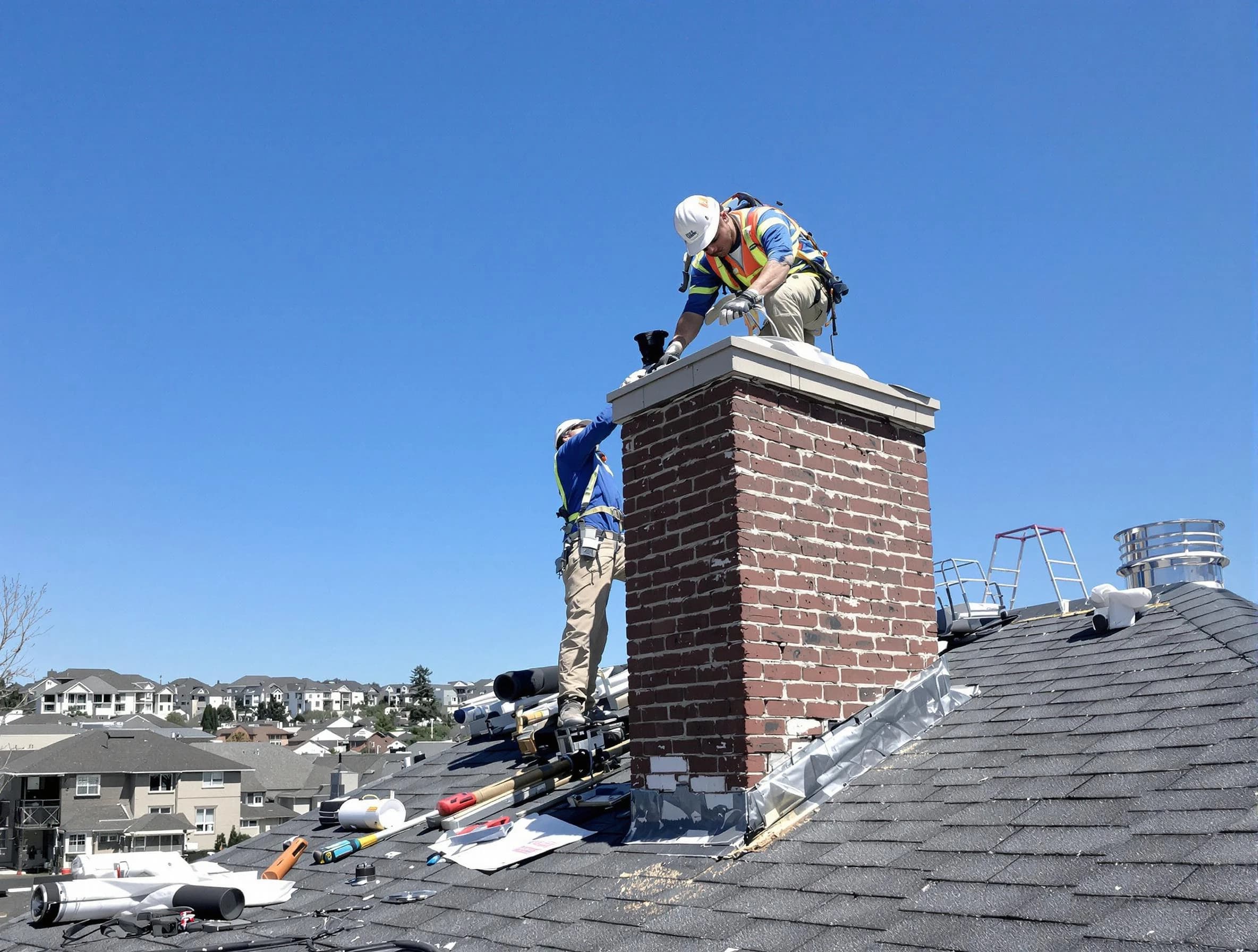 Bayonne Chimney Sweep repairing a chimney crown in Bayonne, NJ