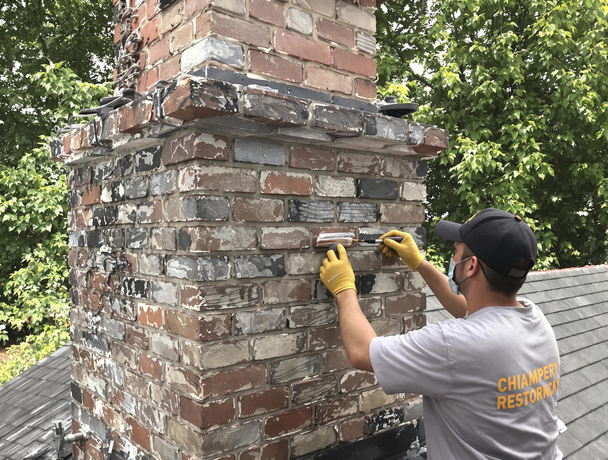 In-progress chimney restoration by Bayonne Chimney Sweep in Bayonne, NJ
