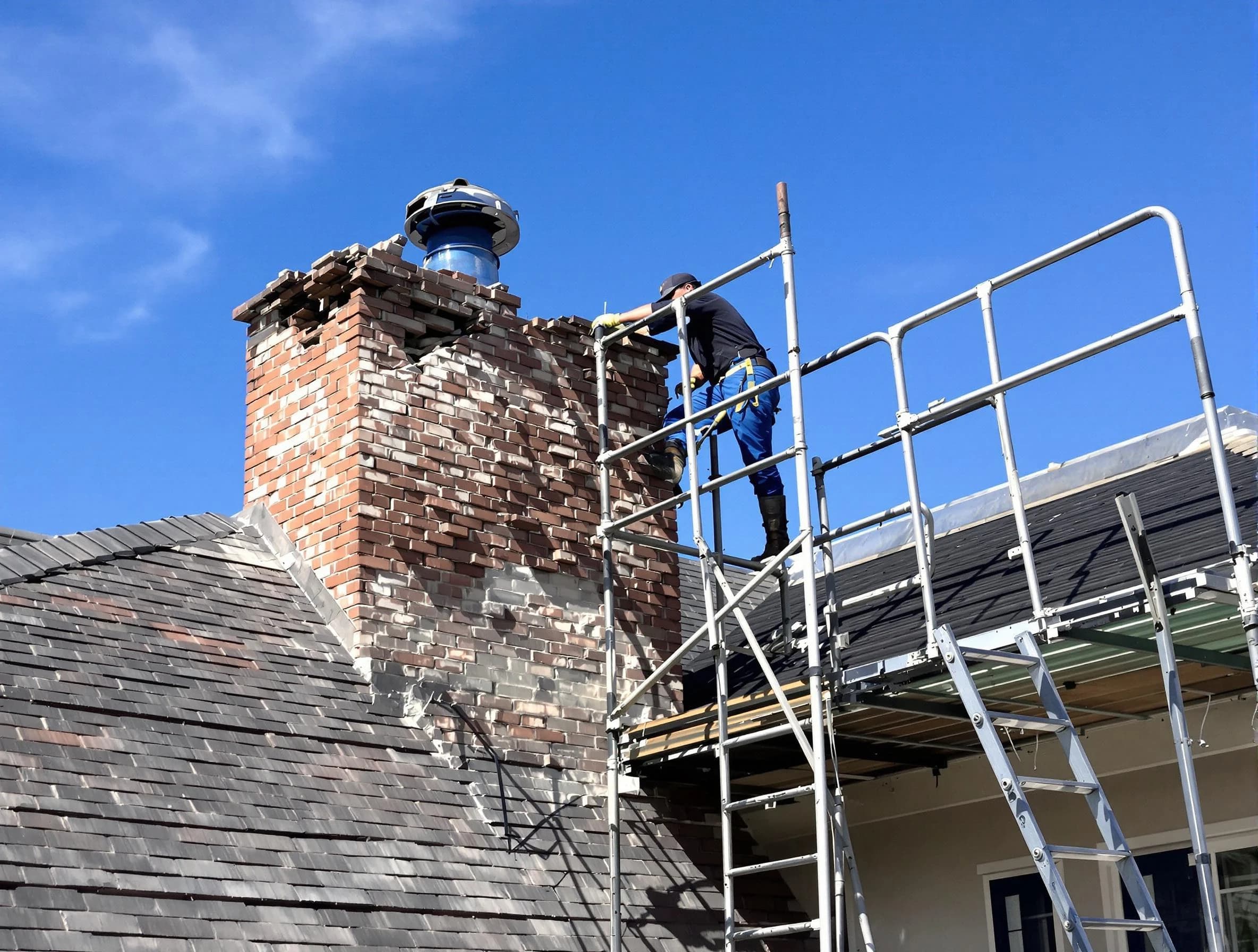 Rebuilding a chimney structure by Bayonne Chimney Sweep in Bayonne, NJ